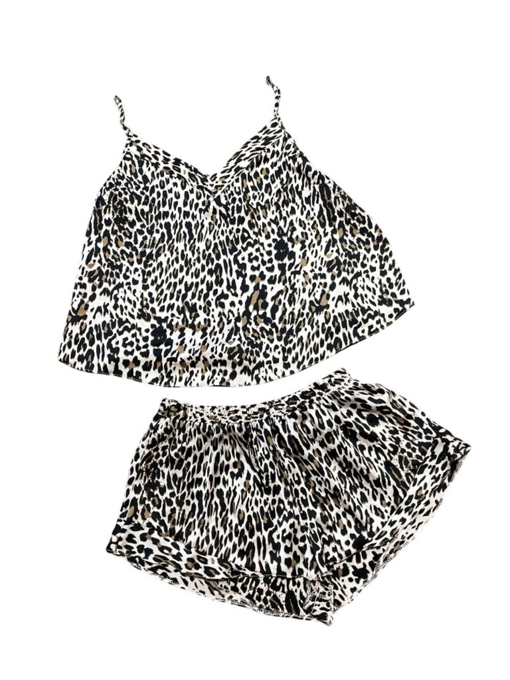 ASOS Leopard Print Satin Tank Shorts Pajama Set Leopard Cheetah Animal Print 6 S